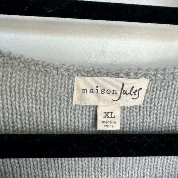 NWT Maison Jules Womens Silver Long-Sleeve Metallic-Flecked Sweater Size XL - Picture 5 of 11